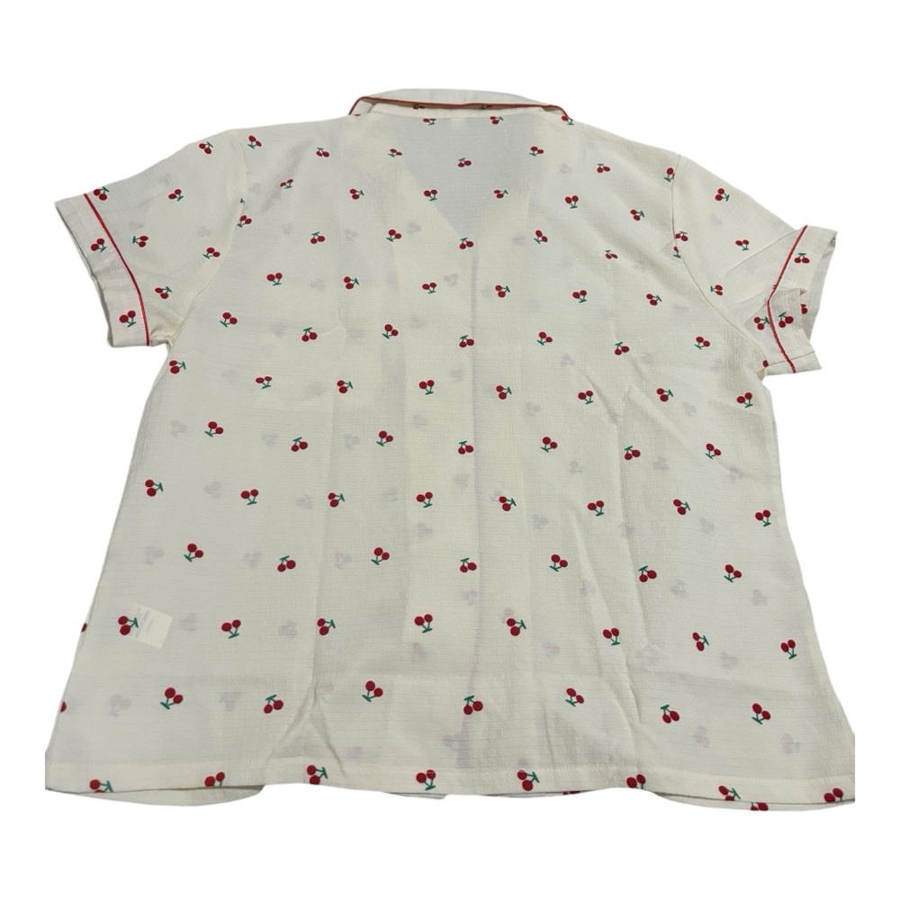Pajama Set with Red Cherry Pattern and Red Piping W Size XL Cream/Red/Green - Picture 5 of 12